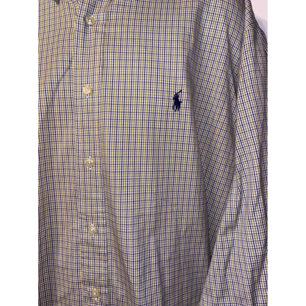 Ralph Lauren Yarmouth‎ Shirt Men 3XL Yellow Blue Check Pinpoint Oxford Excellent